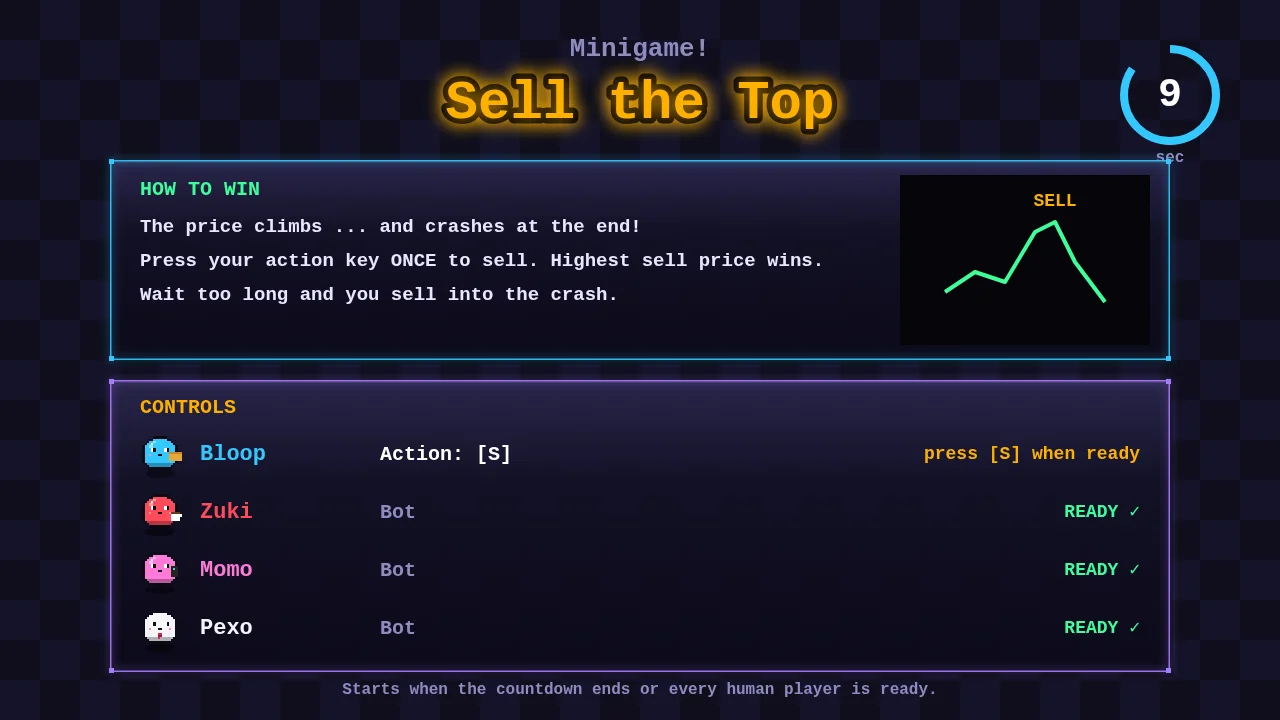 Minigame intro screen with keys and countdown